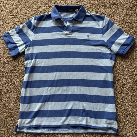 Polo Ralph Lauren Big Stripe Blue Short Sleeve Size Large - Picture 1 of 5